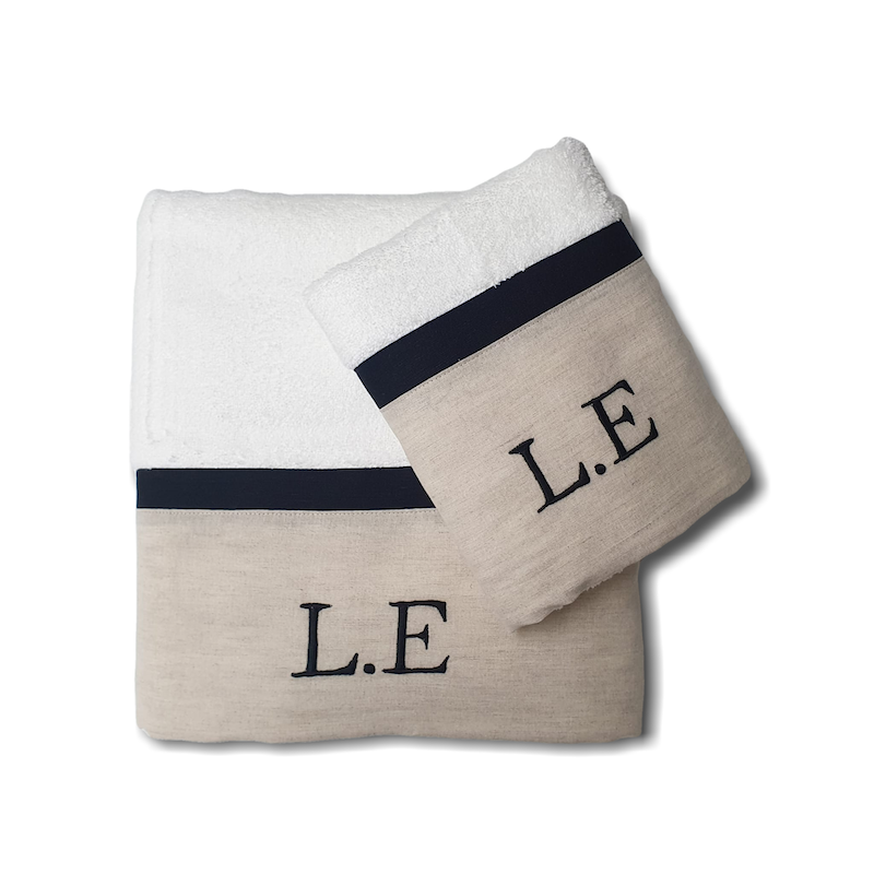 Juego De Toallas Lino Natural Con Pestaña Negra