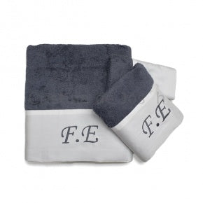 Juego De Toallas Gris Con Jaretón Blanco