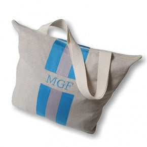 Bolsa Playa Lino Natural Con Turquesa Y Gris