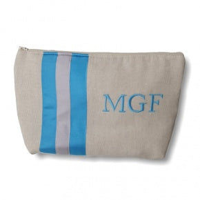 Neceser Clásico Lino Natural Con Turquesa Y Gris