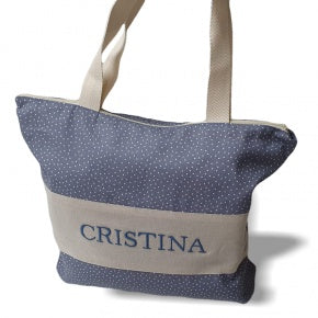 Bolsa Playa Lino Pizarra Punto Blanco Con Lino Natural