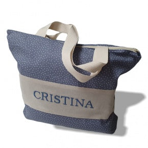 Bolsa Playa Lino Pizarra Punto Blanco Con Lino Natural