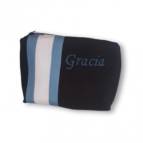 Neceser Rectangular Negro Con Azul Cobalto Y Gris Plata