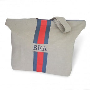 Bolsa Playa Lino Natural Con Azul Cobalto Y Coral