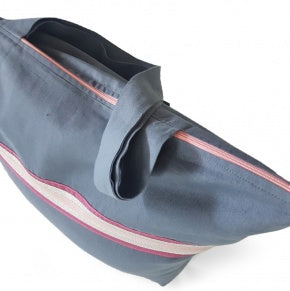 Bolsa Playa Azul Pizarra Con Plata Y Rosas