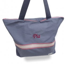 Bolsa Playa Azul Pizarra Con Plata Y Rosas