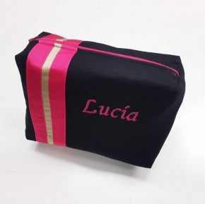 Neceser Rectangular Negro Con Fucsia Y Dorado