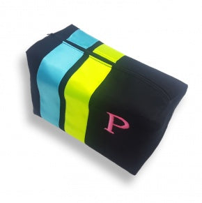Neceser Rectangular Negro Con Flúor Azul, Amarillo Y Rosa