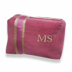 Neceser Cuadrado Terciopelo Fresa Con Dorado Y Malva