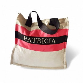 Bolsa Playa Cuadrada Lino Natural Con Coral Y Negro