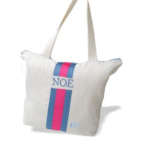 Bolsa Playa Lino Natural, Cobalto Y Fucsia