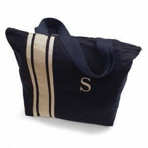 Bolsa Playa Lino Negro Cintas Doradas