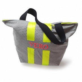 Bolsa Playa Gris Estrellita Negra Con Amarillo Y Rosa Flúor