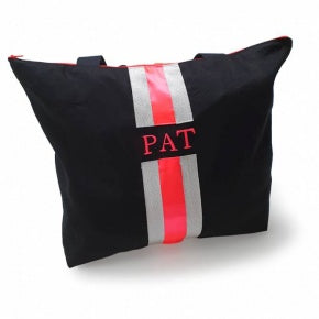 Bolsa Playa Lino Negro Con Playa Y Rosa Flúor