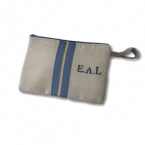 Cartera Lino Natural Cobalto Y Dorado