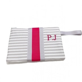 Cartera Ralla Gris Con Fucsia Y Plata