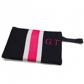 Cartera Lino Negro Fucsia Y Plata