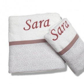 Toallas Manos Y Baño Flor Liber Gris Y Nude