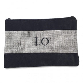 Cartera Mano Lino Negro Con Banda En Tonos Grises