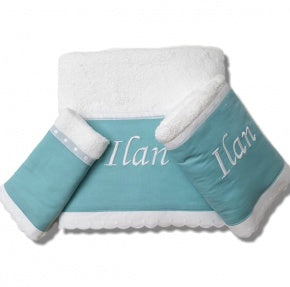 Juego De Toallas Con Tira Bordada Verde Aqua