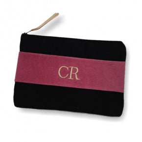 Cartera Mano Terciopelo Negro Y Fresa