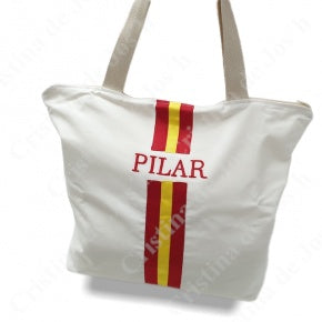 Bolsa Playa Beige Con Rojo Y Amarillo