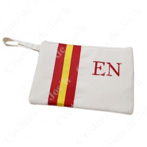 Cartera Mano Beige Con Rojo Y Amarillo