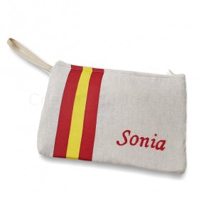 Cartera Mano Lino Natural Con Rojo Y Amarillo