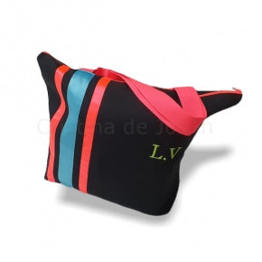 Bolsa Playa Negra Con Flúor Rosa Y Azul