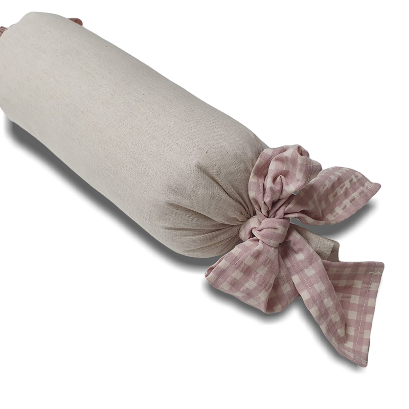 Cojin Rulo Natural con Vichy Rosa
