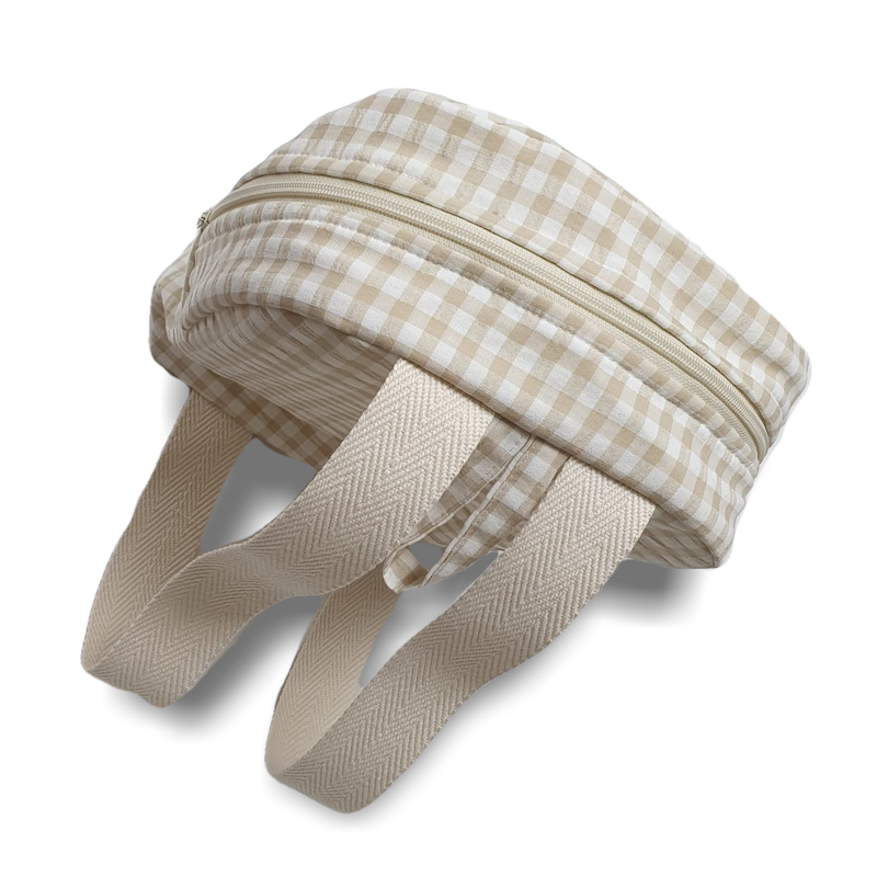 Mochila Con Bolsillo Vichy y Raya Beige