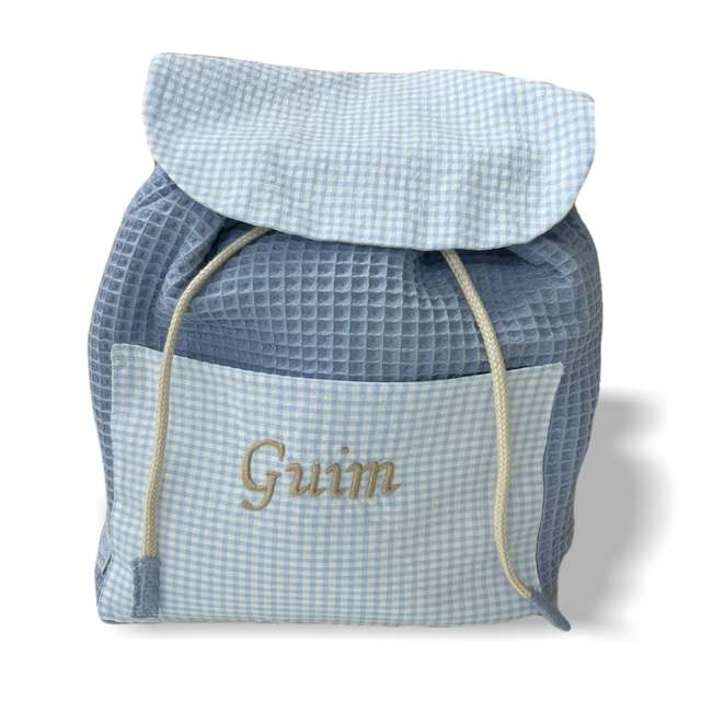 Mochila Guardería Wafle Azul con Vichy