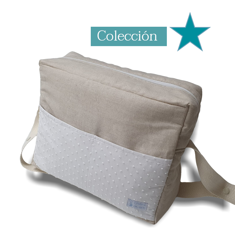 Bolsa Mini Lado Natural con Plumeti Blanco