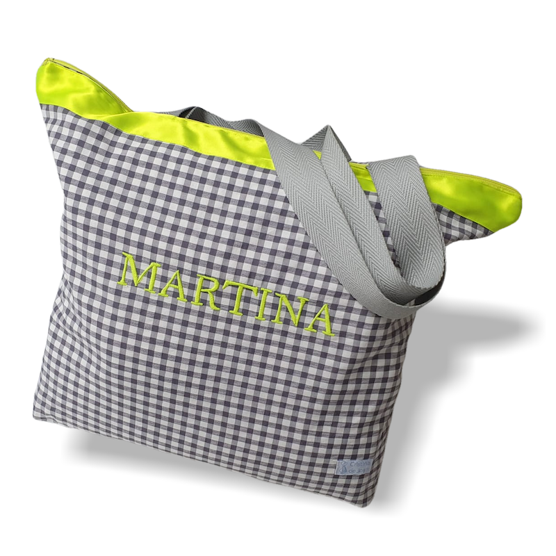 Bolsa Playa Vichy Gris con Flúor