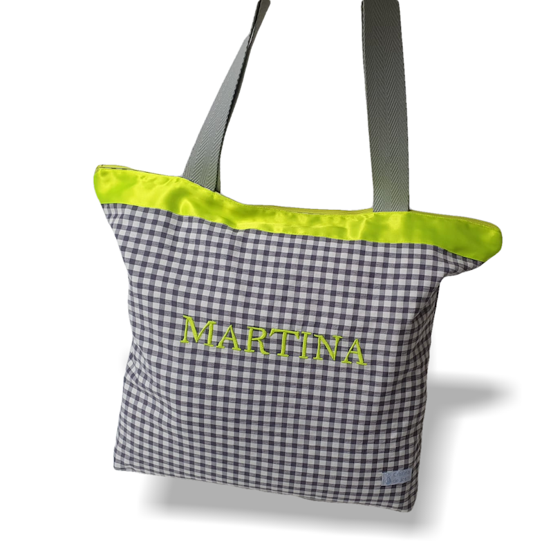 Bolsa Playa Vichy Gris con Flúor