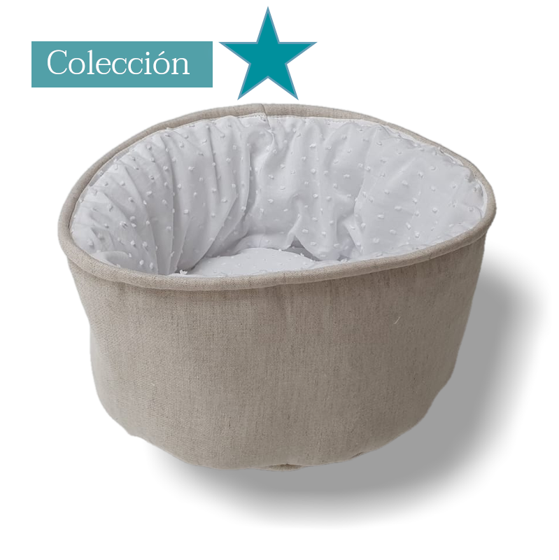 Cesto Reversible Pañales Y Cremas Lino Natural con Plumeti Blanco