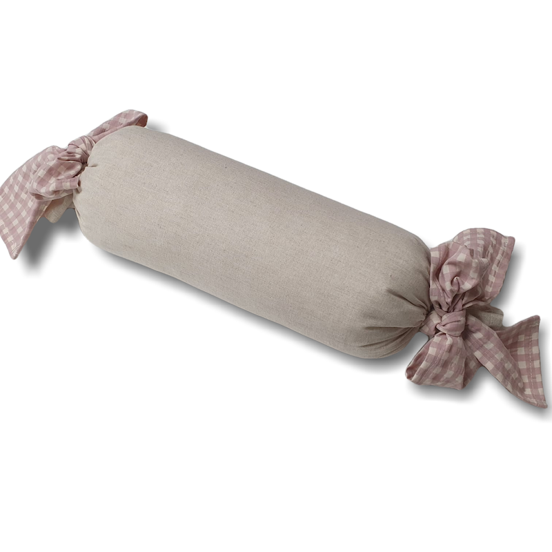 Cojin Rulo Natural con Vichy Rosa