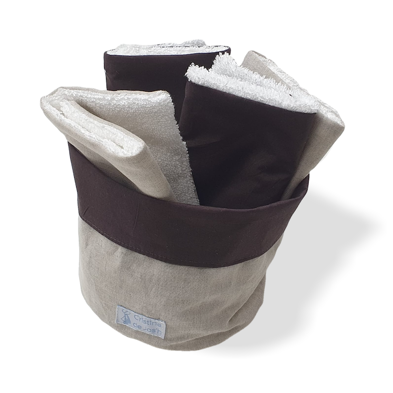 Set Cesto y Toallas Lino Natural y Marrón