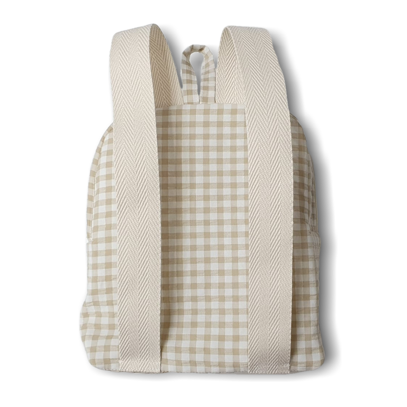 Mochila Con Bolsillo Vichy y Raya Beige