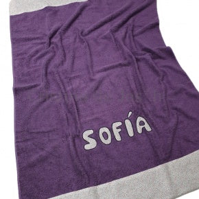 Toalla Playa Personalizada Morada Con Flor Nuria