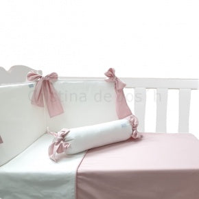 Conjunto Cuna En Blanco Y Sarga Rosa