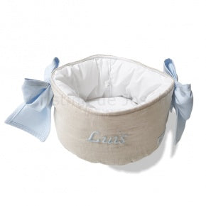 Cesto Lino Natural Con Azul