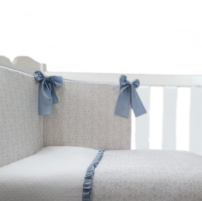 Conjunto Cuna Flor Liber Gris Con Azul Y Blanco