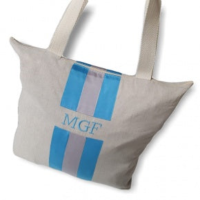 Bolsa Playa Lino Natural Con Turquesa Y Gris