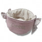 Cesto Pañales Wafle Rosa Con Lino Natural Y Flor