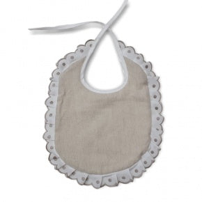 Babero Lino Natural Con Tira Bordada