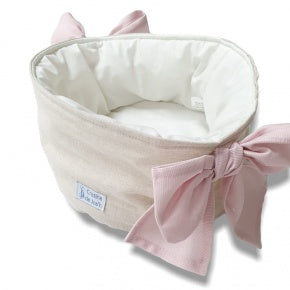 Cesto Lino Natural Y Rosa