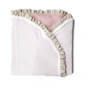 Arrullo Reversible Plumeti Blanco Con Wafle Rosa