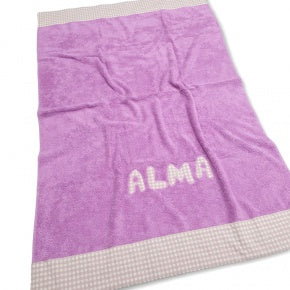 Toalla Playa Lila Con Vichy Rosa