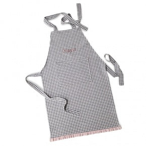 Delantal Vichy Gris Con Volante Rosa